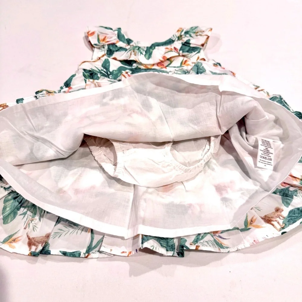 New Janie and Jack Tropical Dress Girls 12-18M Cotton Poplin Monkeys Bloomers